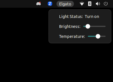 A screenshot of the extension, which includes an on/off toggle and two sliders for brightness and temperature control