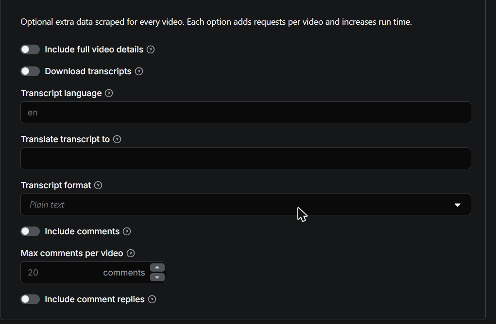 Transcript and comments options