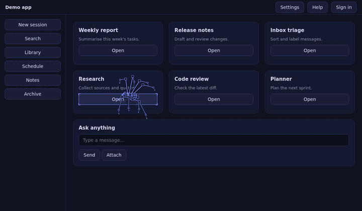 The spider walking over a demo page