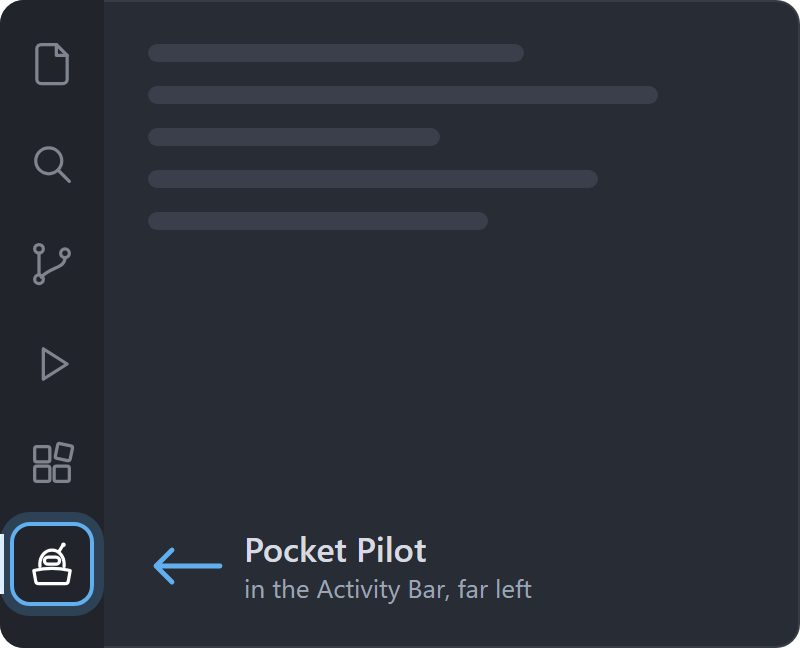 The Pocket Pilot robot icon in the Activity Bar, on the far left of VS Code