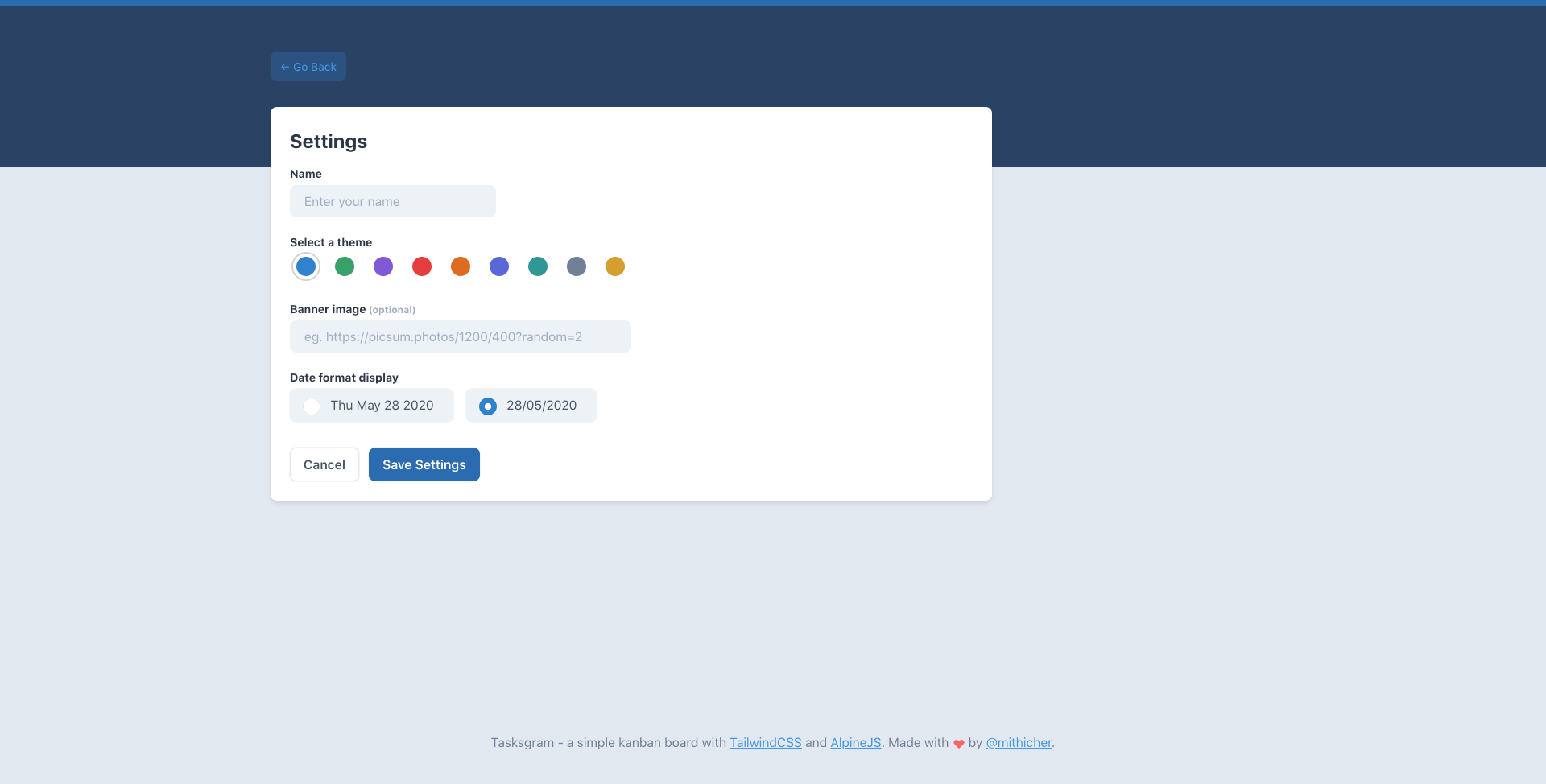 Settings Page