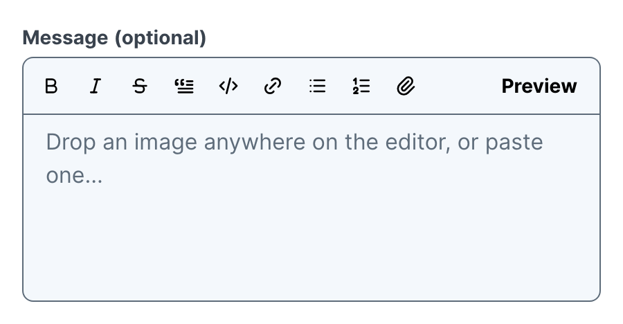 MarkdownEditor with the attachment button in the toolbar