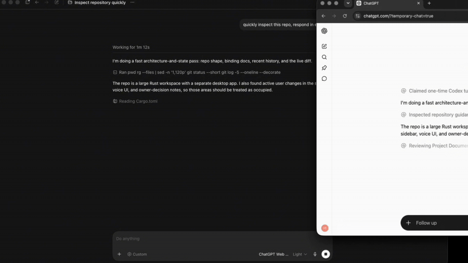 ChatGPT Web running inside the native Codex harness