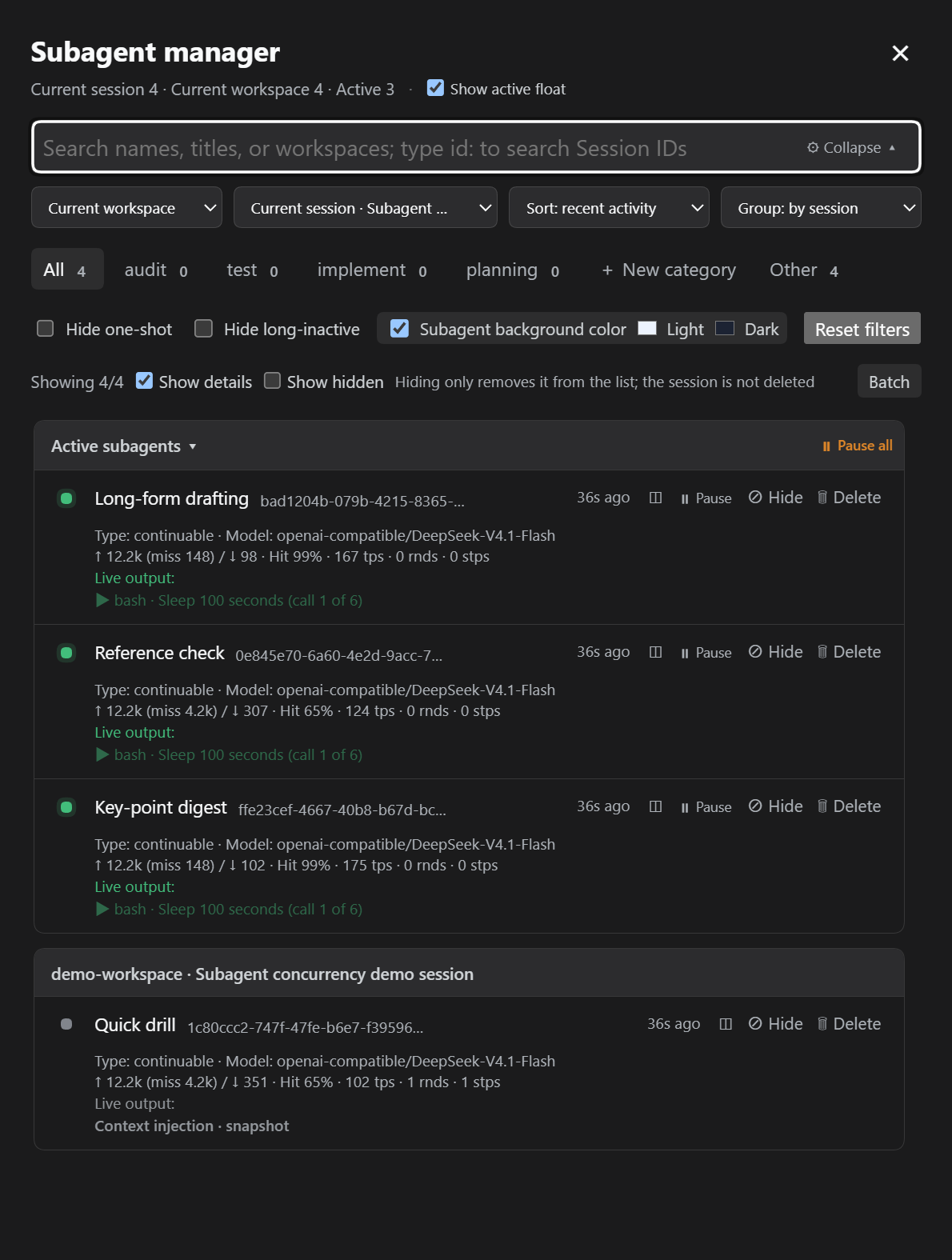 Subagent manager panel (English UI)