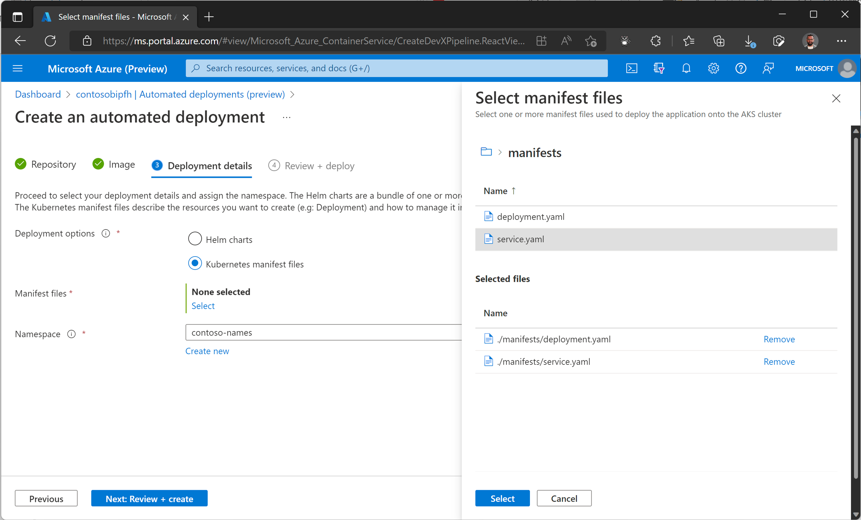 Select Kubernetes manifest files