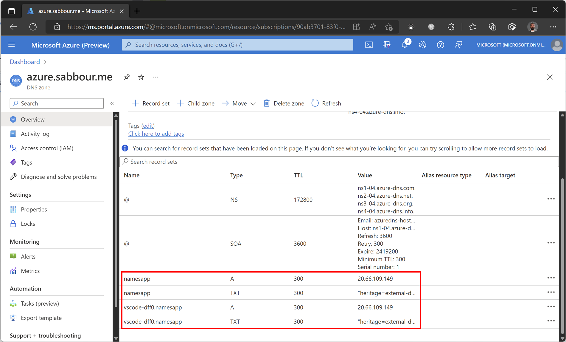 Azure DNS configured