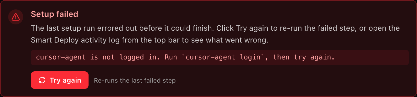 Setup failed with reason, dark