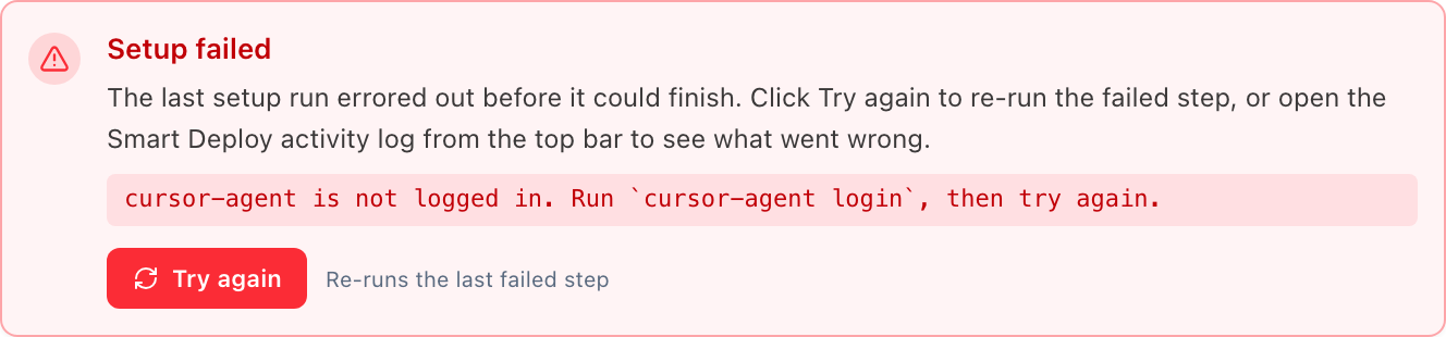 Setup failed with reason, light