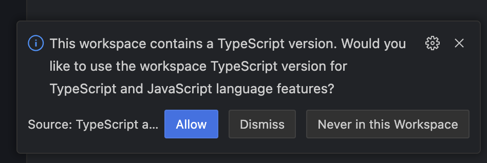 This workspace contains a TypeScript version. Would you like to use the workspace TypeScript version for TypeScript and JavaScript language features?