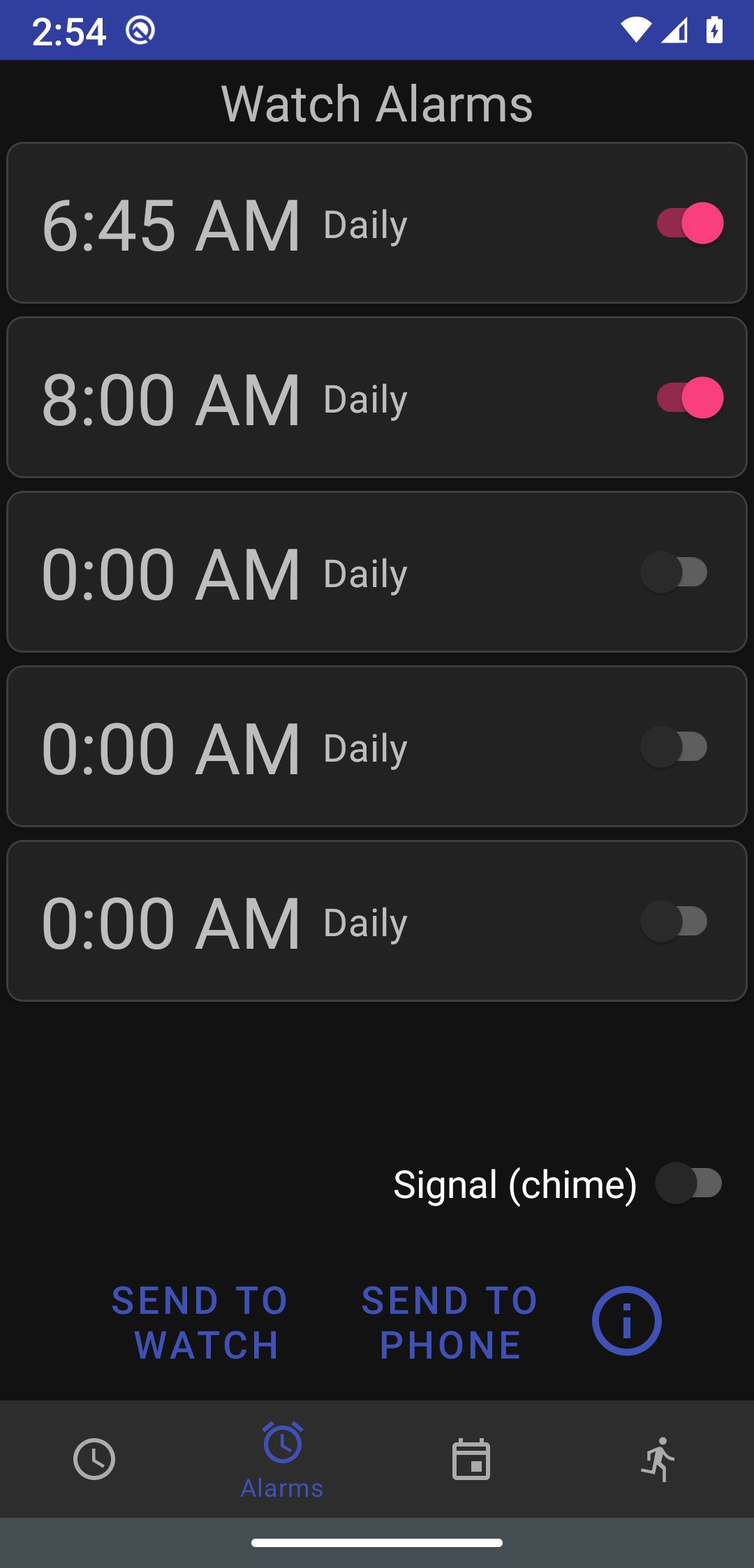 Alarms Screen