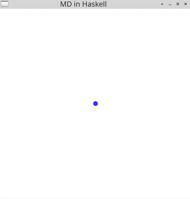 A blue particle moving to the right.