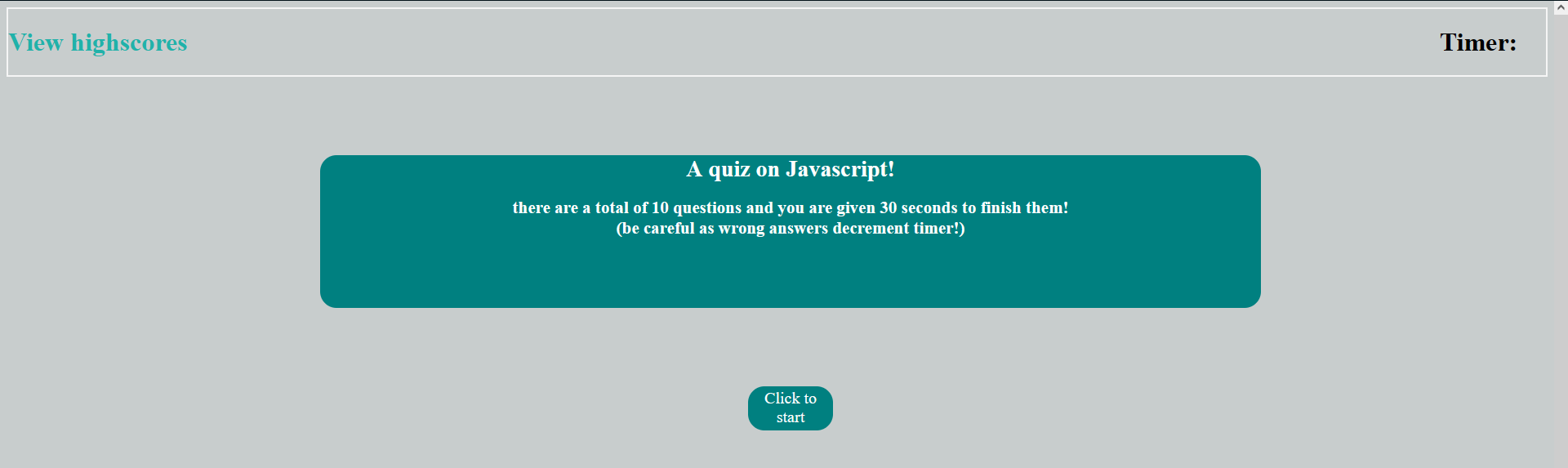 info screen for quiz