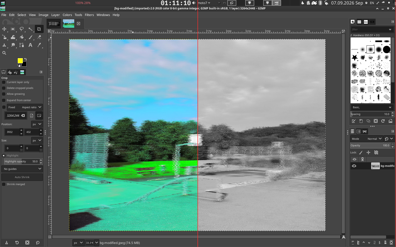 Desktop shown in colour and in grayscale side by side