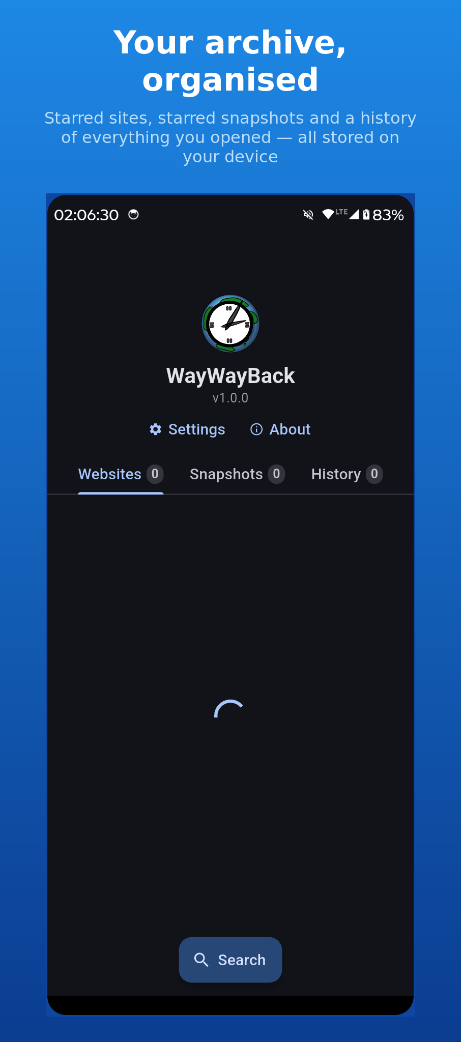 WayWayBack home screen