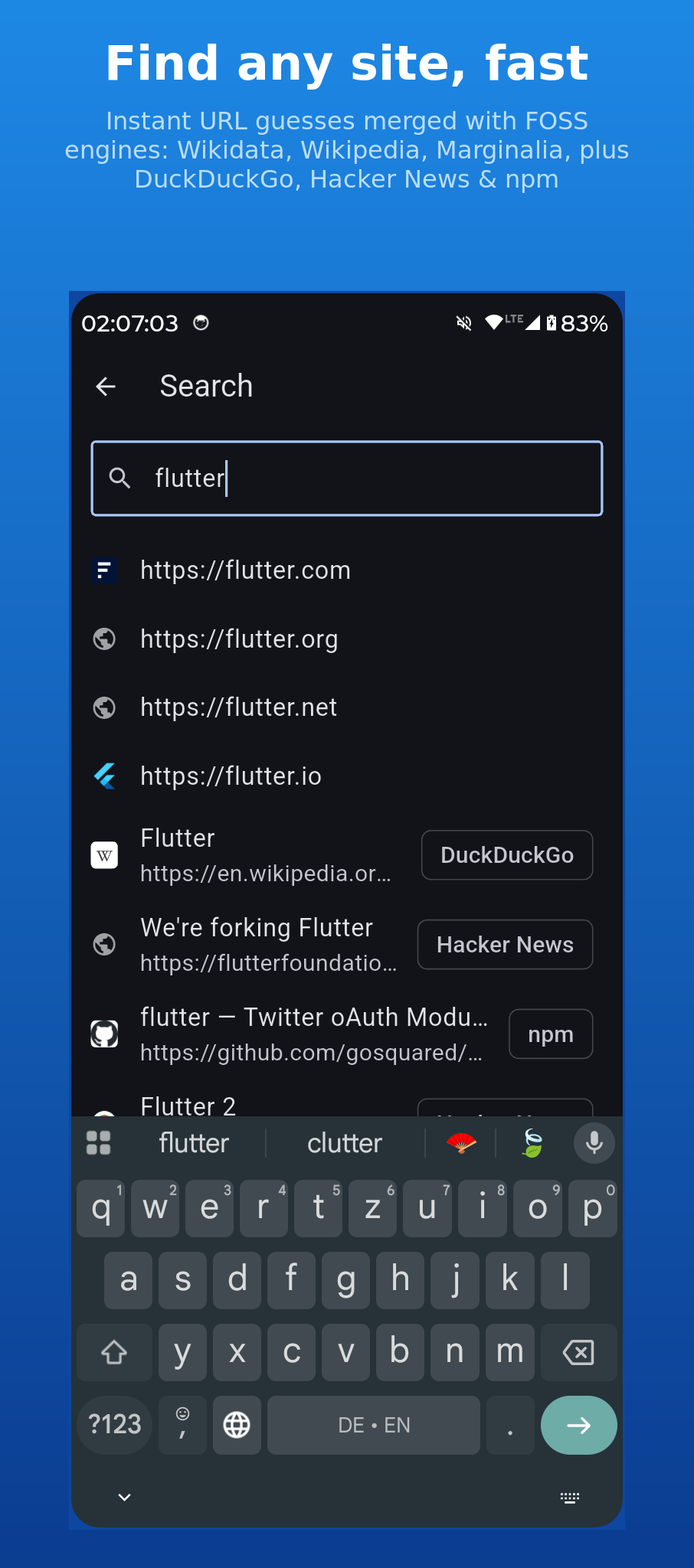 WayWayBack search screen