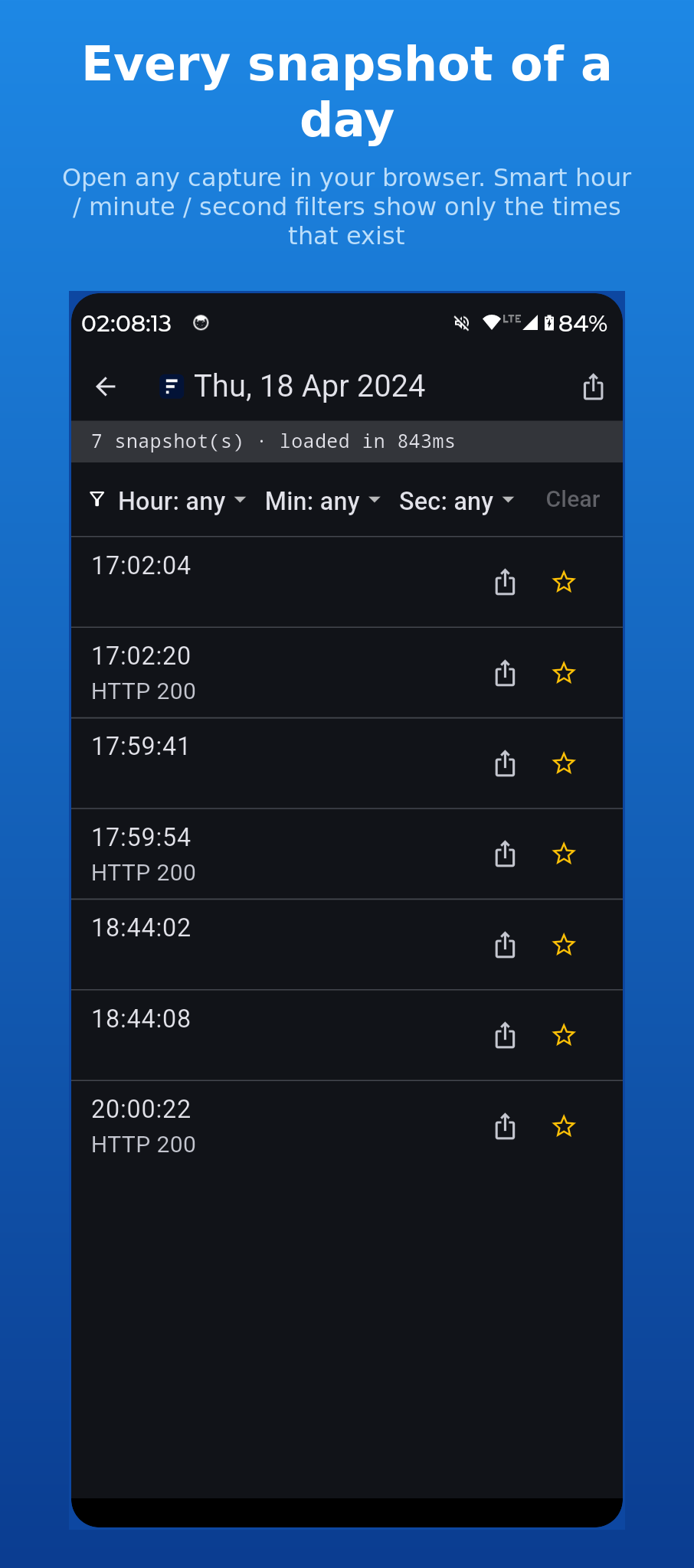 WayWayBack per-day snapshot list