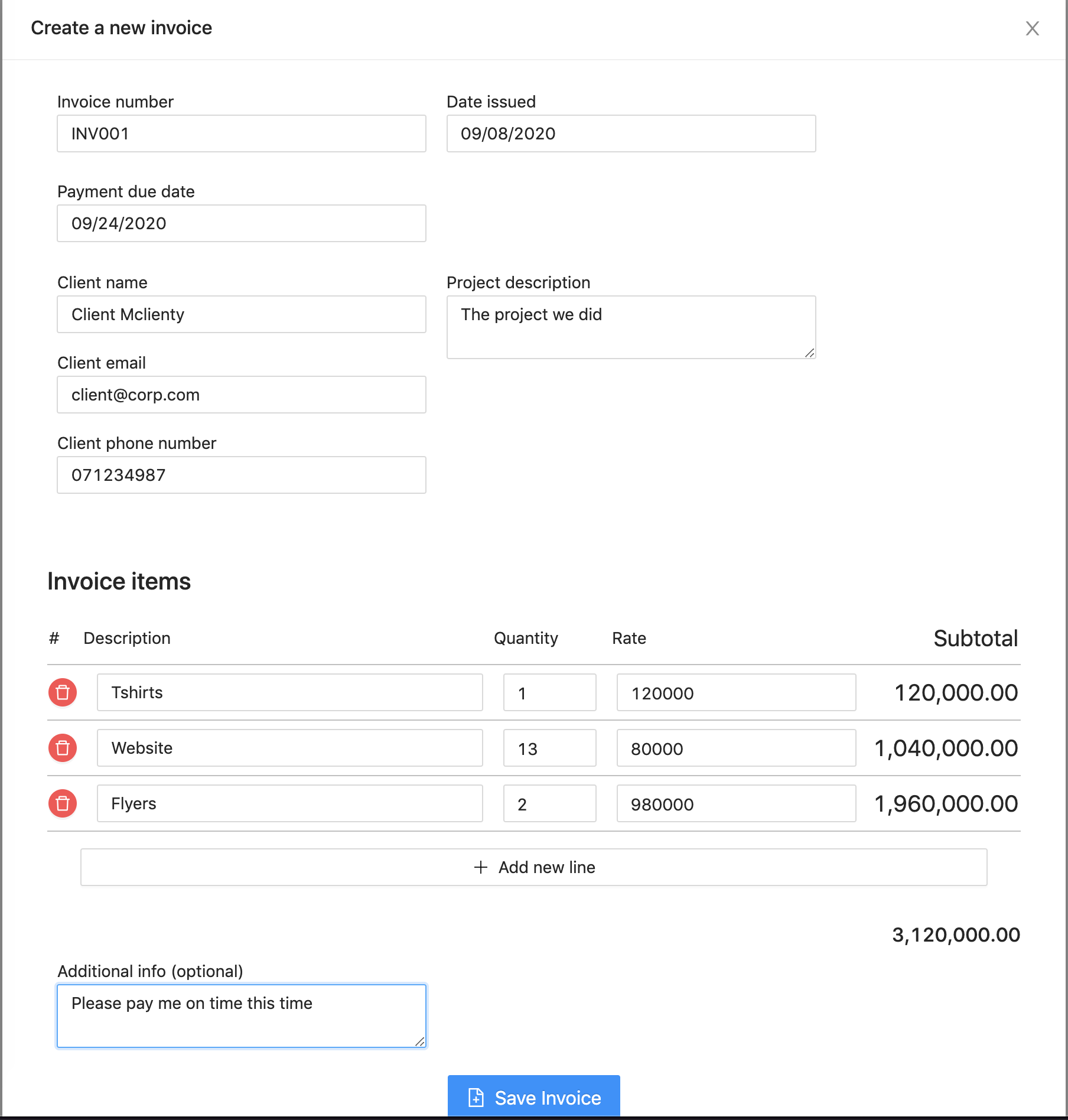 New invoice form