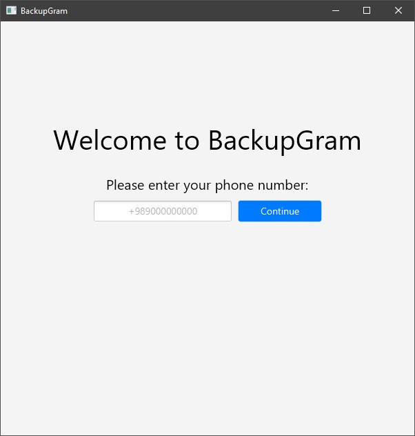 Screenshot of login page of BackupGram