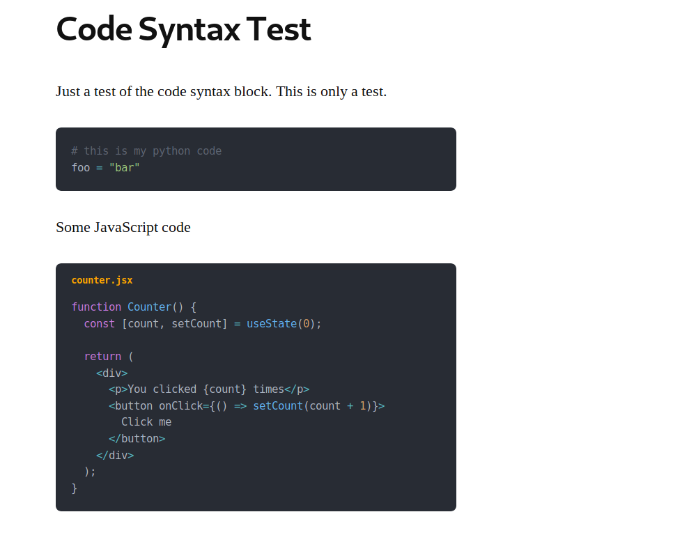 Code Syntax Highlighting Block