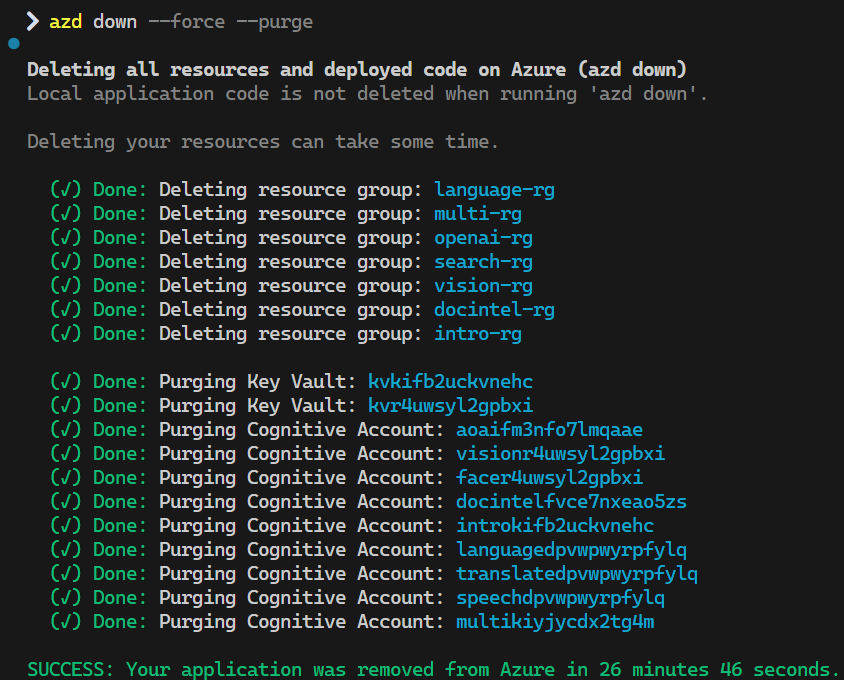 azd down purge output