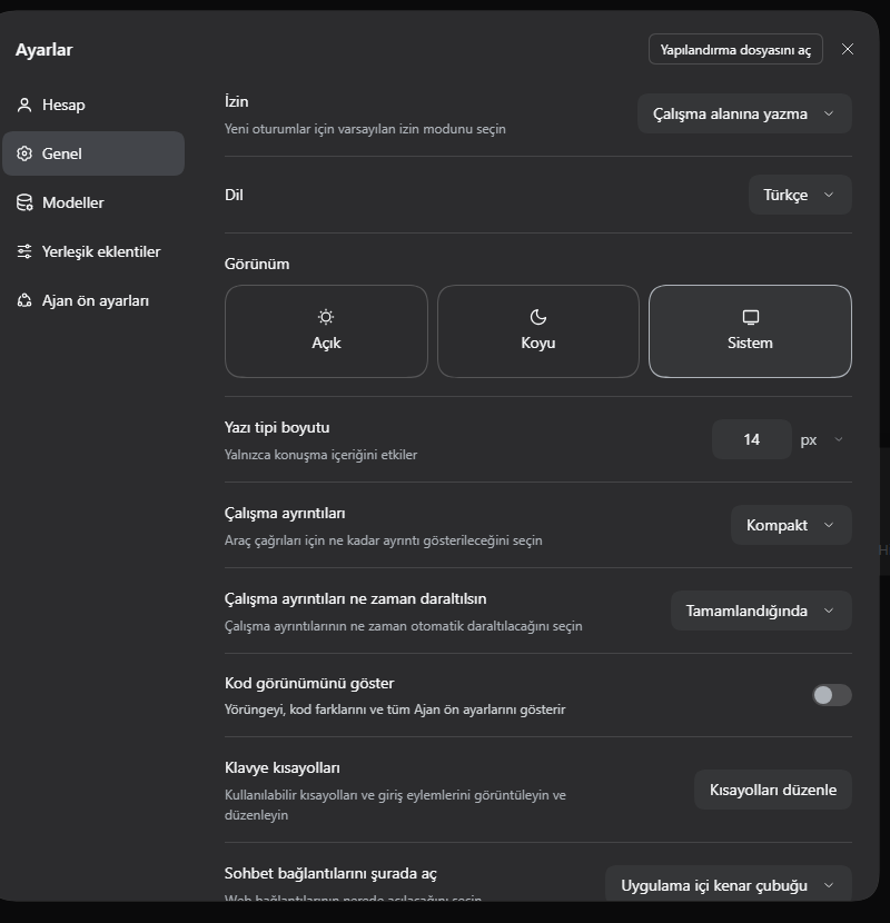 Settings with Dil: Türkçe