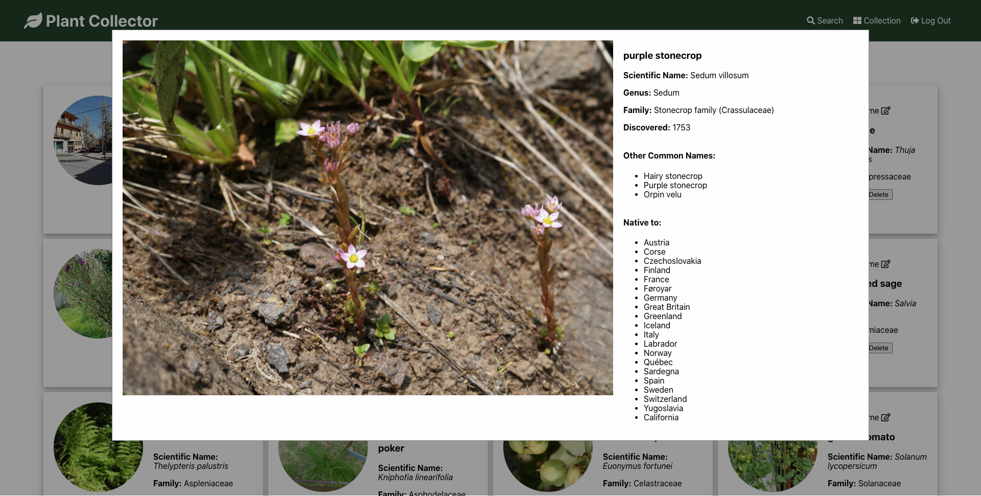 Botanical Data Modal