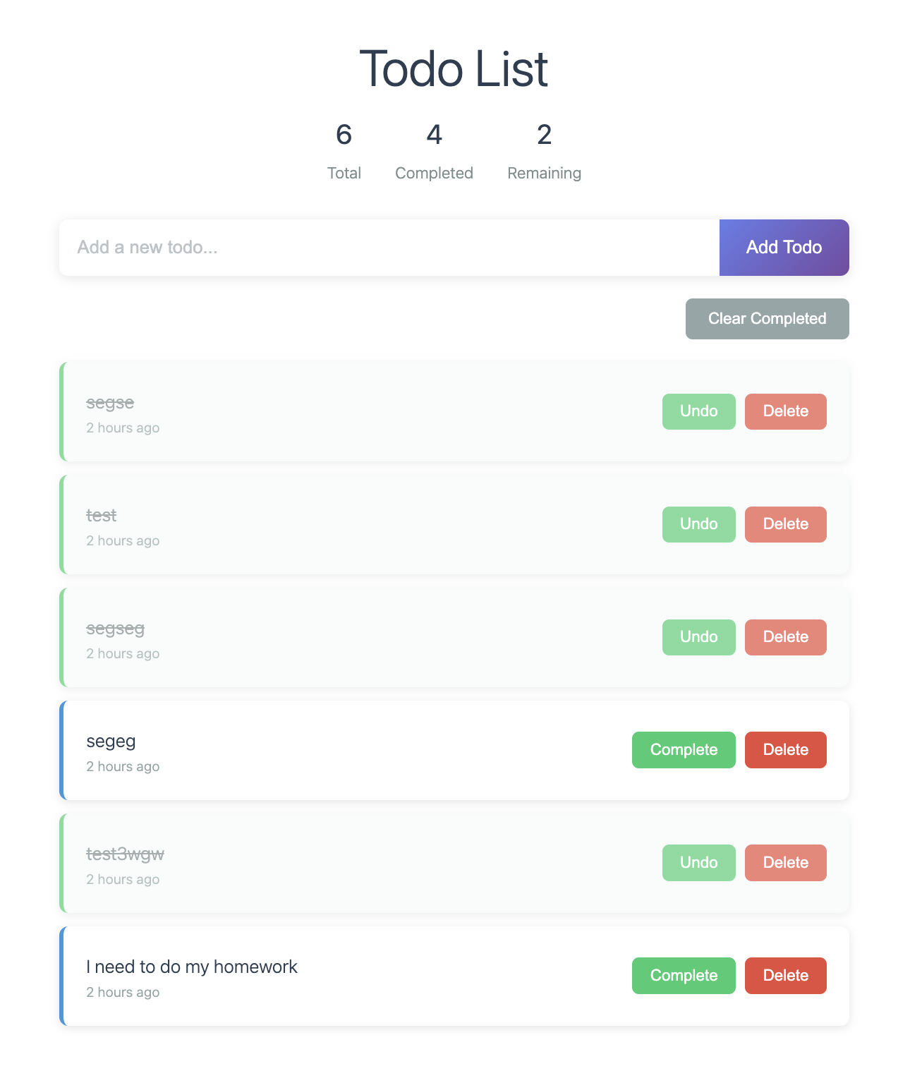 Screenshot of Todo List Front Page