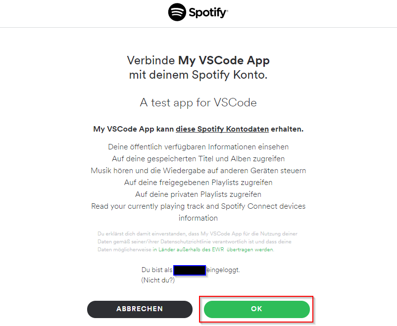 Spotify OAuth page