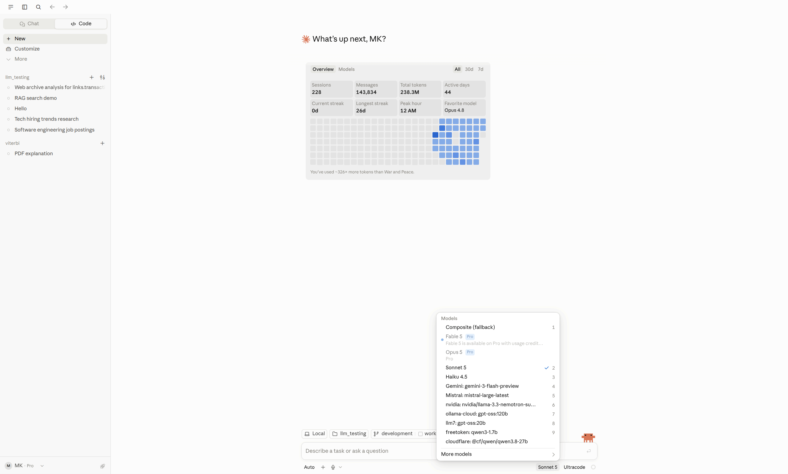 Claude Desktop Code tab with the multi-provider model picker