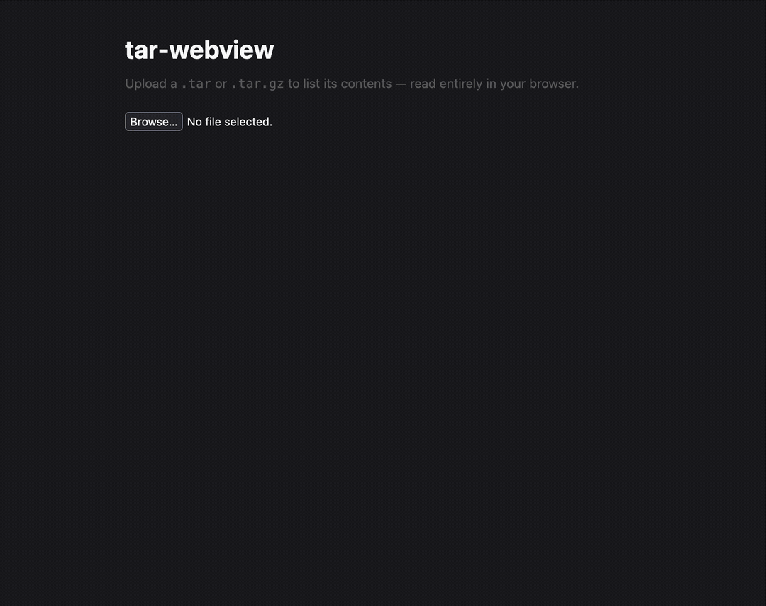 tar-webview listing an archive in the browser