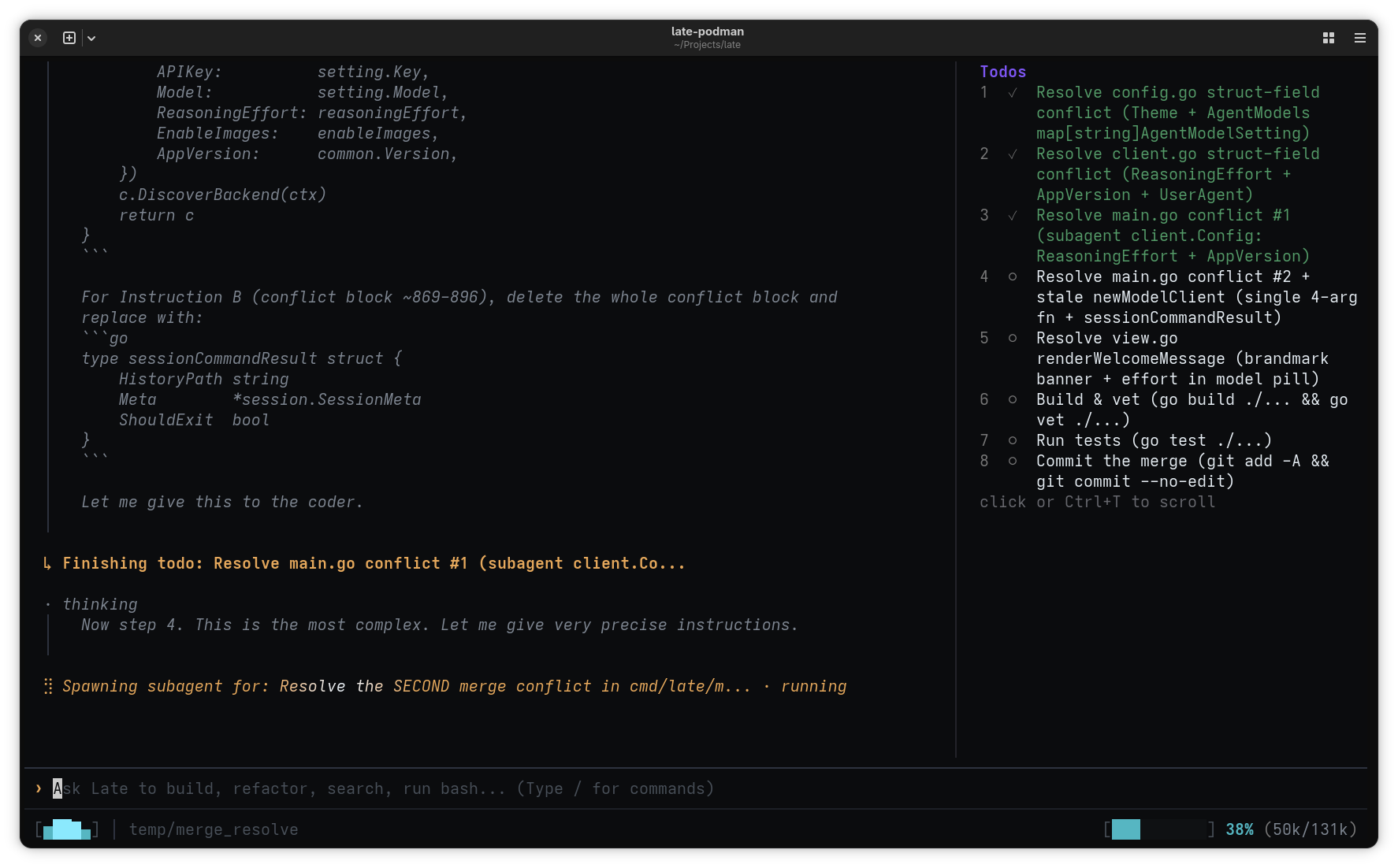 Late Orchestrator planning a multi-phase implementation and spawning the first subagent