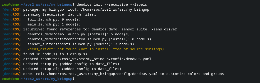 dendros init --recursive --labels