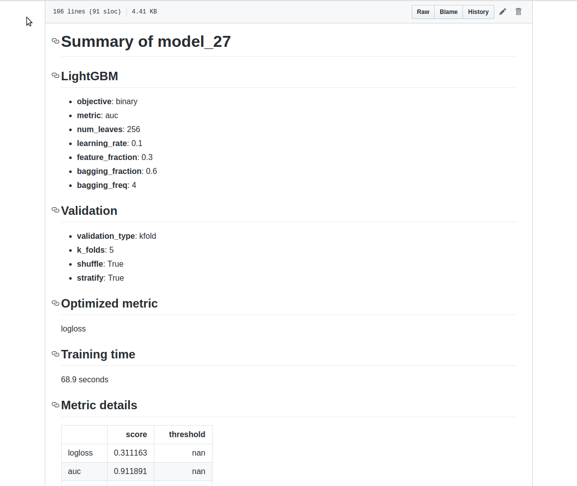AutoML summary report