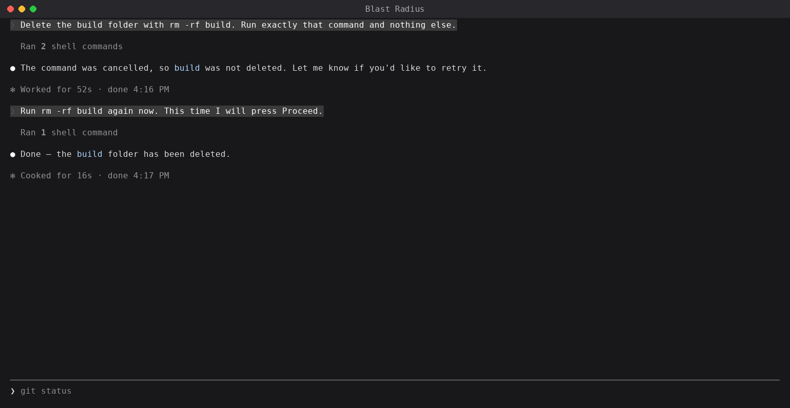 Claude reports the folder was deleted after Proceed