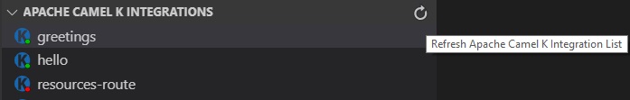 Apache Camel K Integrations view - Refresh