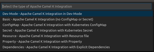 Start Apache Camel K Integration - Dropdown options