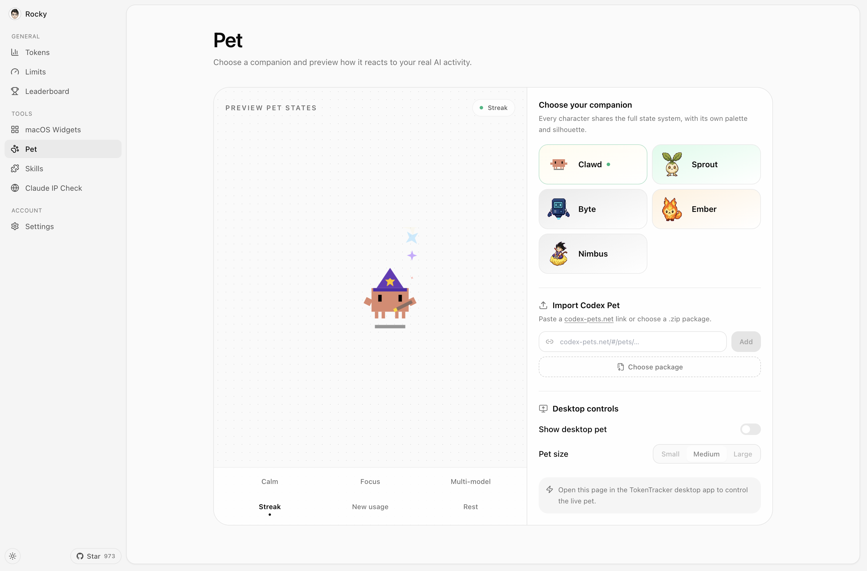 TokenTracker desktop pet powered by real AI coding activity