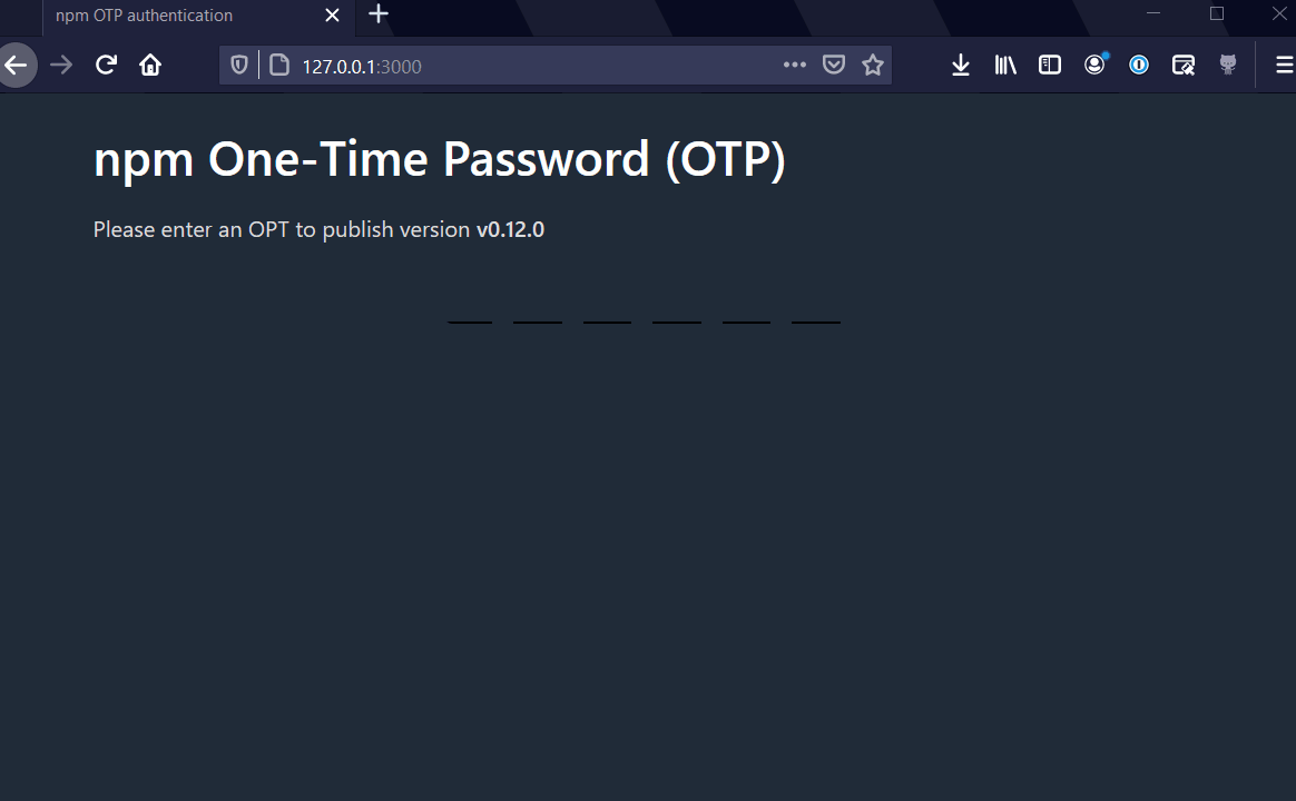page with One Time Password field
