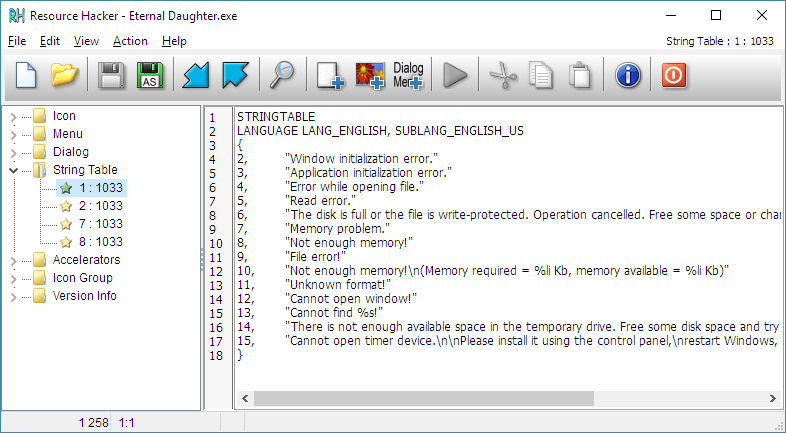 Eternal Daughter.exe in Resource Hacker