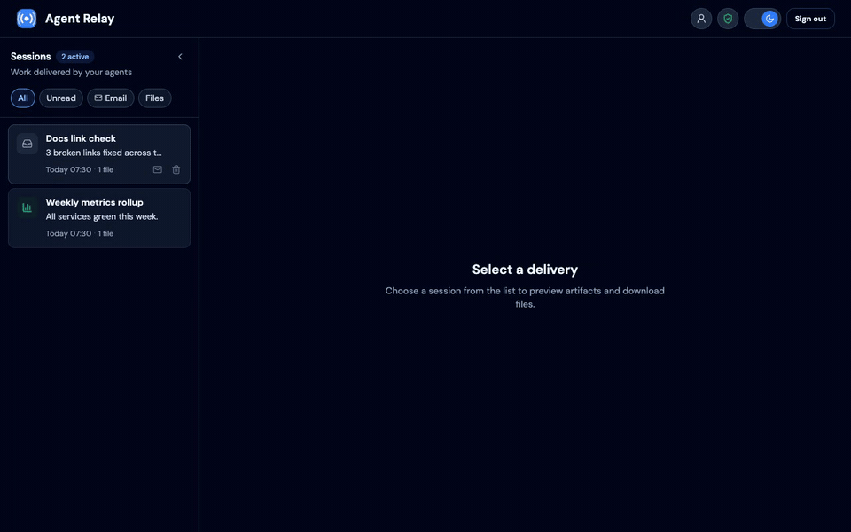 An encrypted delivery arriving in the Agent Relay inbox and the report opening in the preview pane