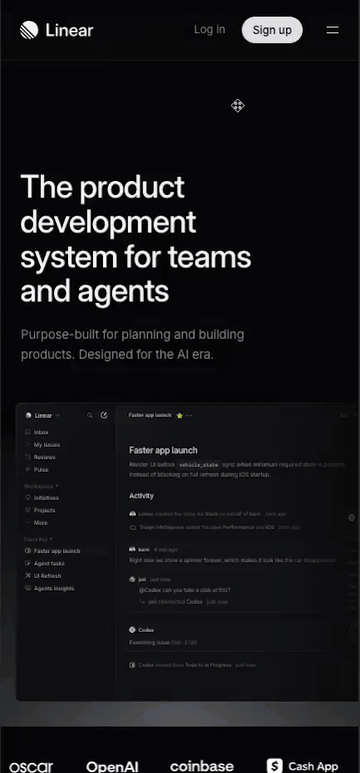 Linear mobile landing screen recording