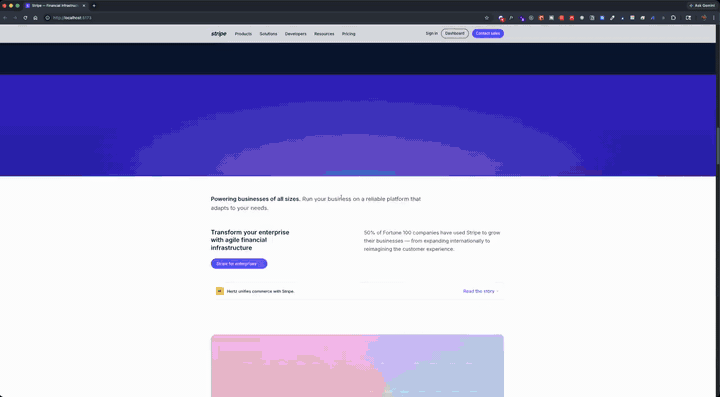 Running React scaffold of the Stripe landing page