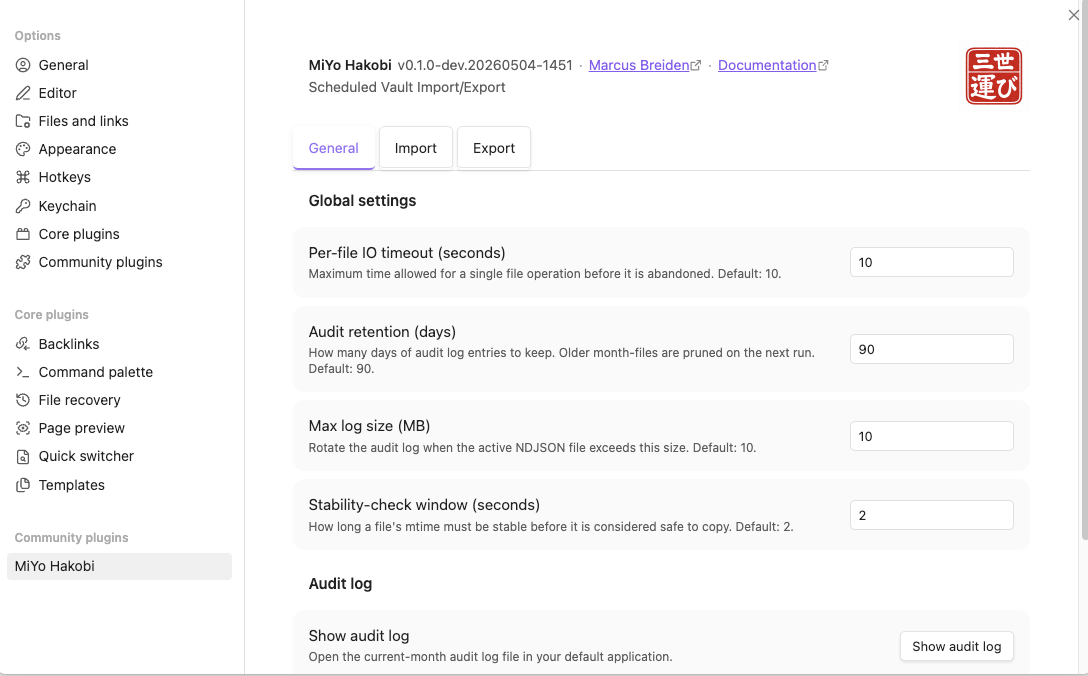 Hakobi General settings tab