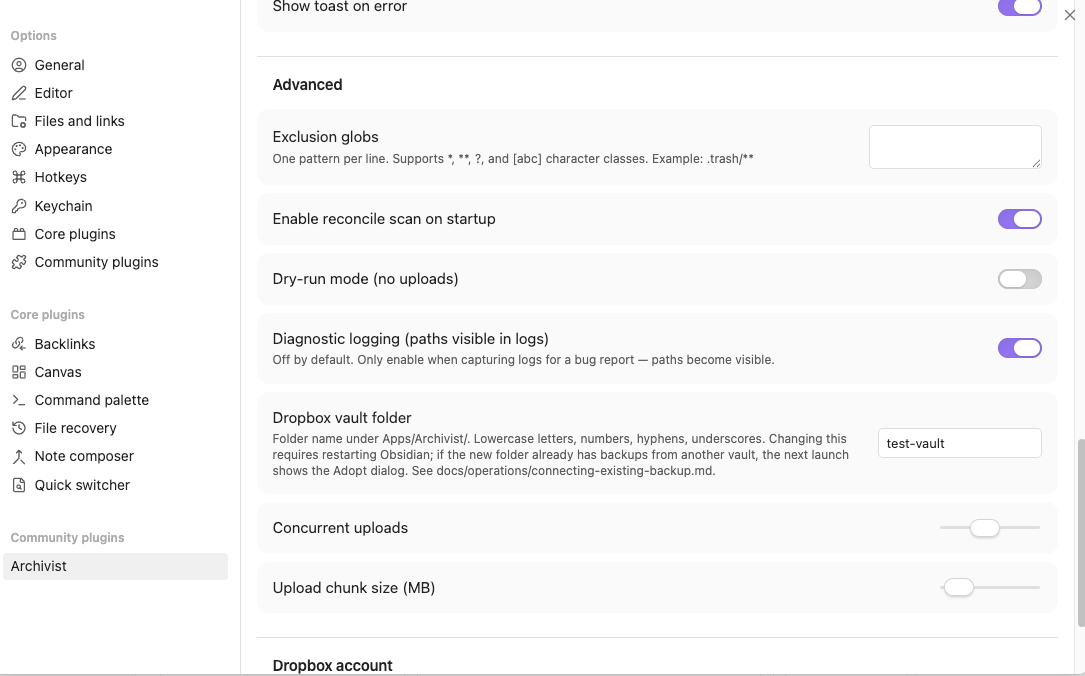 Settings — Advanced