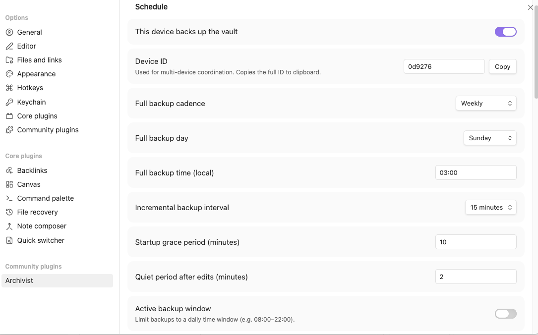 Settings — Schedule