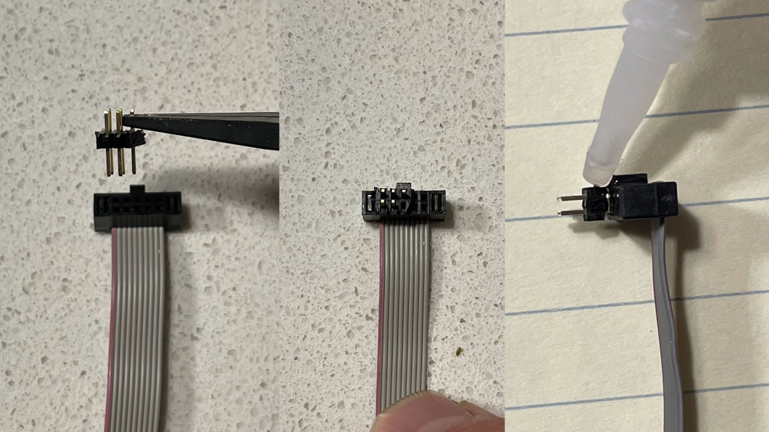 Glueing header to connector