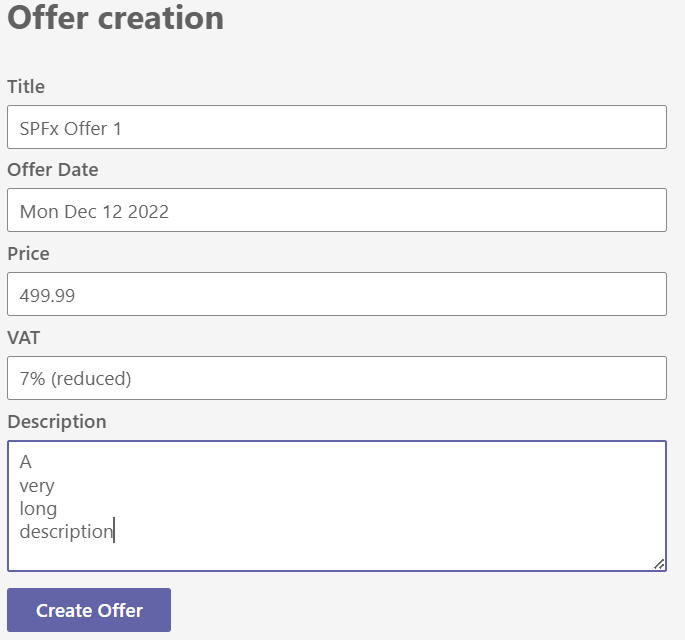 Create Offer form in SPFx with FluentUI controls