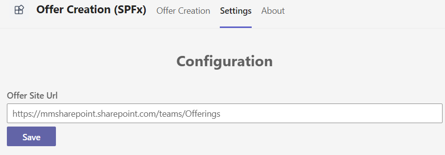 Configuration settings form to set Site Url
