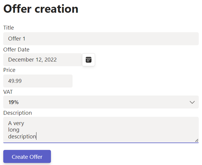 Form to create a custom offer document