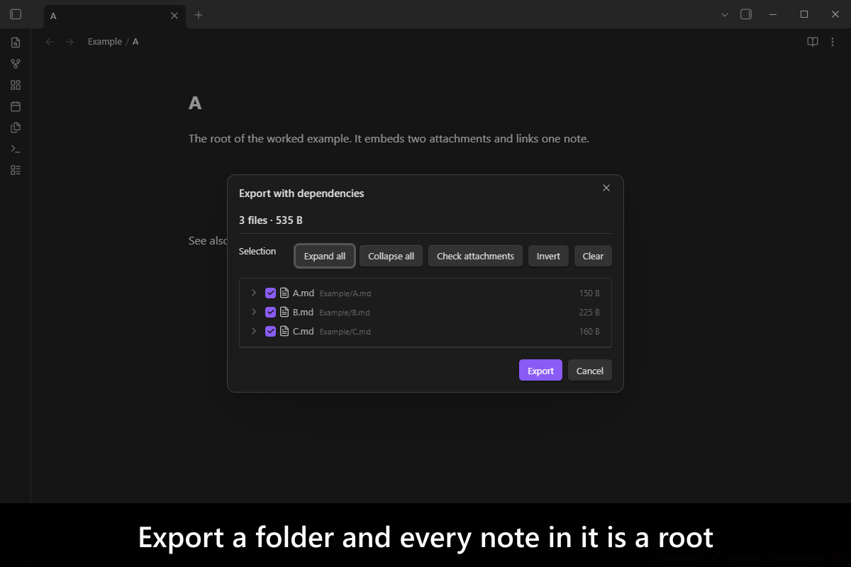 Export a folder and every note in it is a root